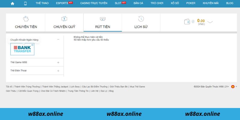 Phương thức rút tiền W88 siêu nhanh bằng các hướng dẫn chi tiết 